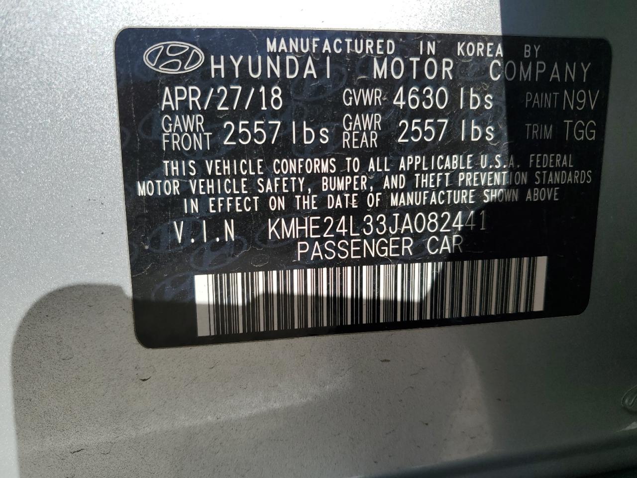 2018 Hyundai Sonata Hybrid VIN: KMHE24L33JA082441 Lot: 81591774