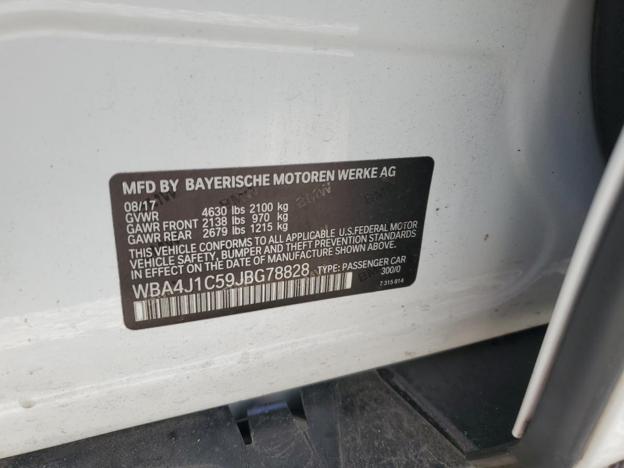 2018 BMW 430I Gran Coupe VIN: WBA4J1C59JBG78828 Lot: 80932904