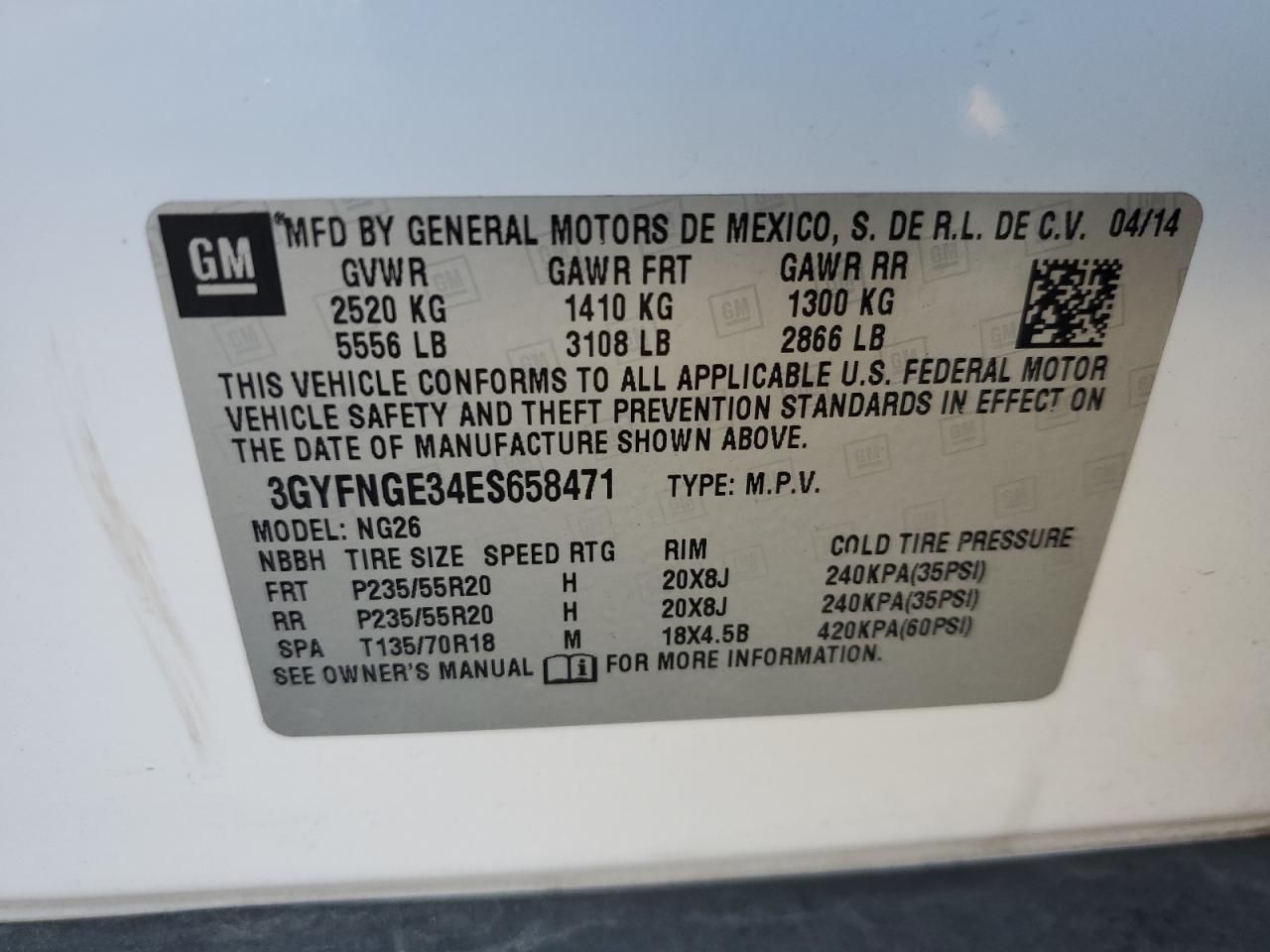 2014 Cadillac Srx Premium Collection VIN: 3GYFNGE34ES658471 Lot: 79645624