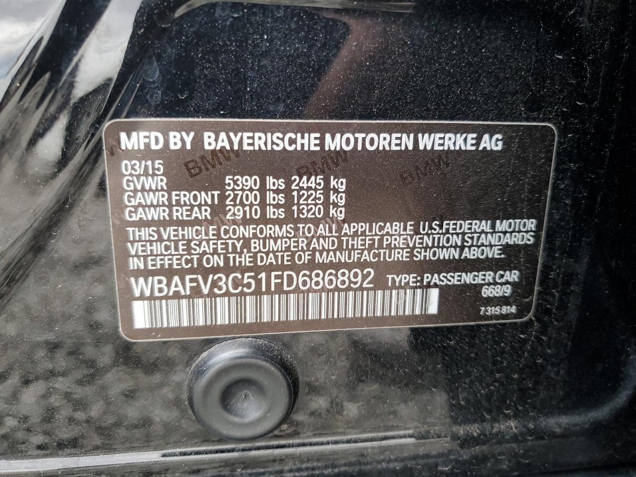 VIN WBAFV3C51FD686892 2015 BMW 5 SERIES no.12