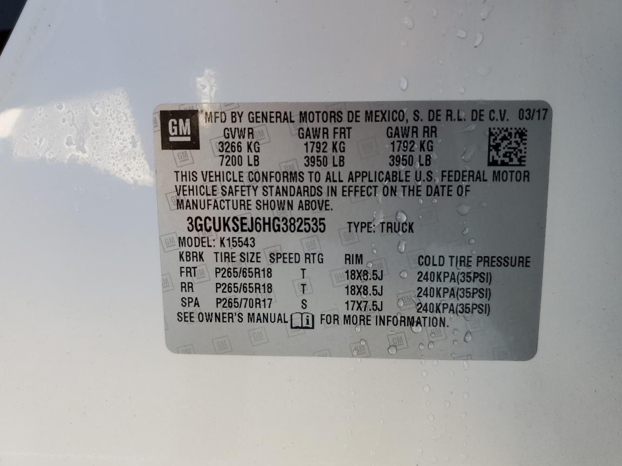 VIN 3GCUKSEJ6HG382535 2017 CHEVROLET ALL Models no.13