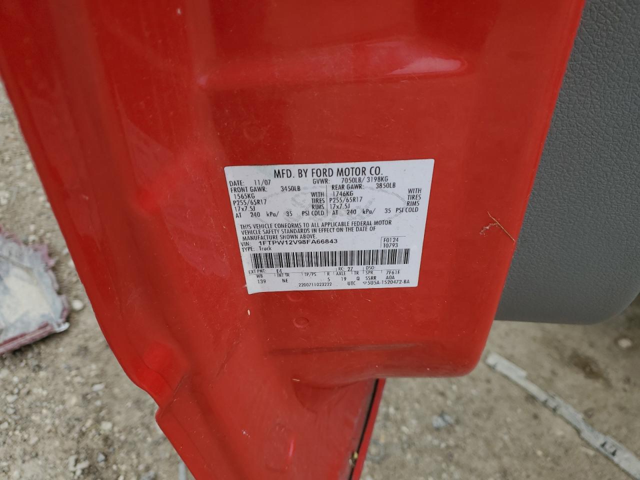 2008 Ford F150 Supercrew VIN: 1FTPW12V98FA66843 Lot: 81971334