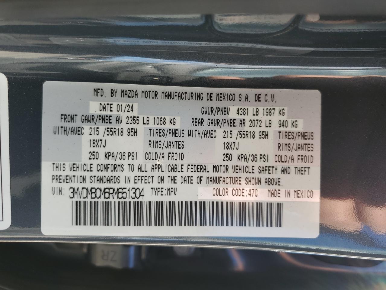 VIN 3MVDMBCM6RM651304 2024 MAZDA CX30 no.14