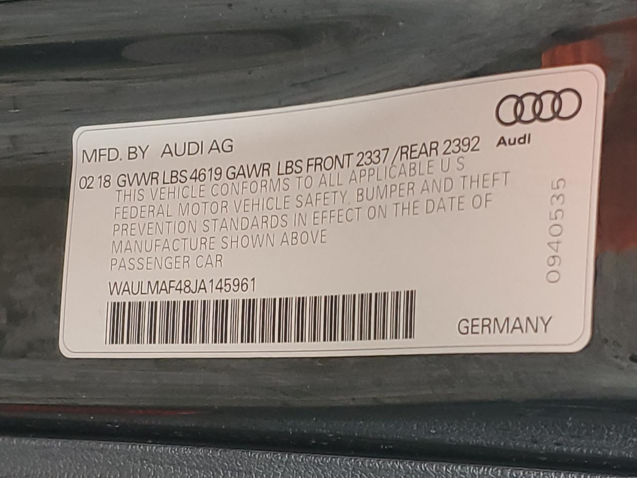 VIN WAULMAF48JA145961 2018 AUDI A4 no.13