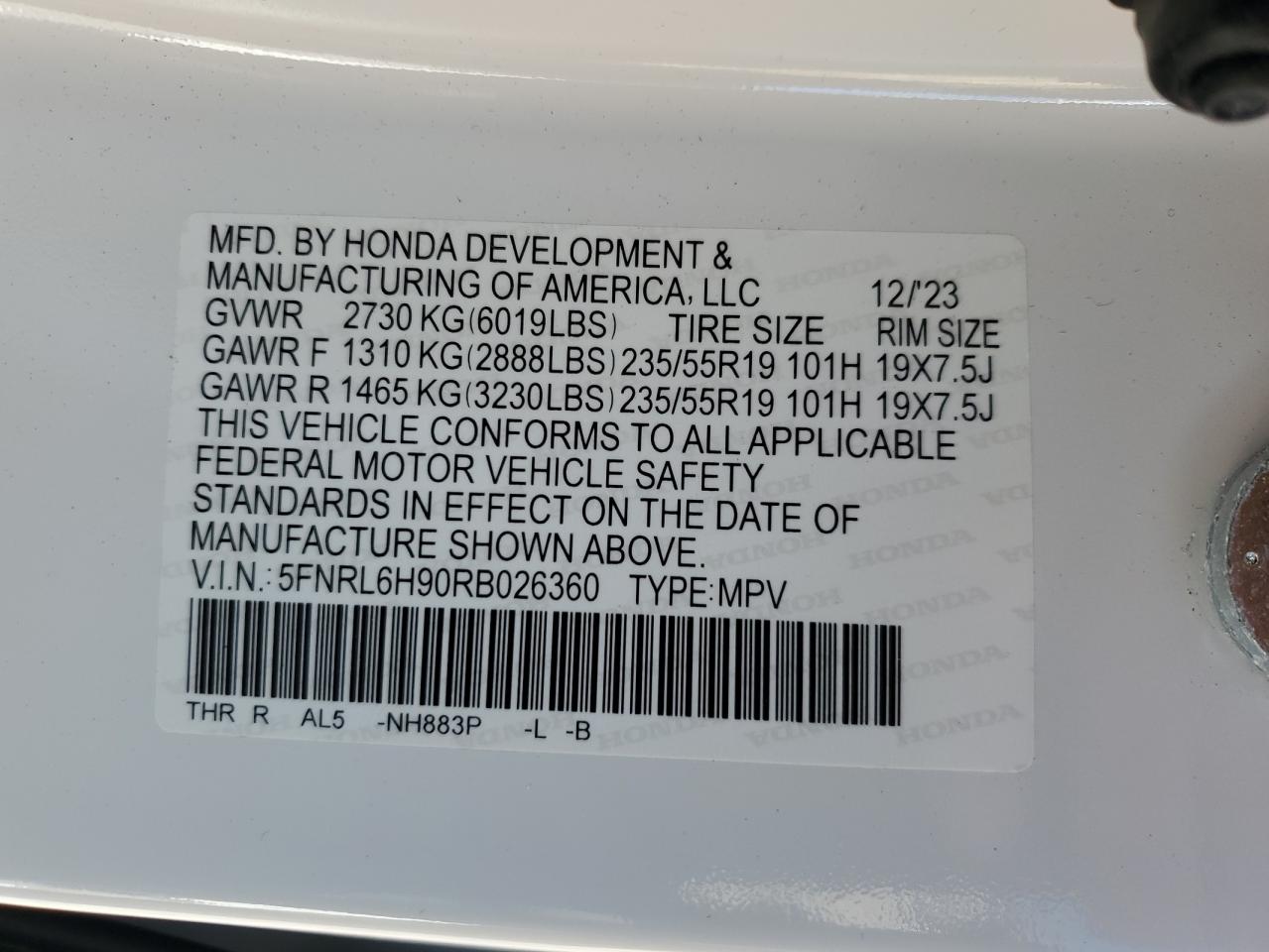 VIN 5FNRL6H90RB026360 2024 HONDA ODYSSEY no.14