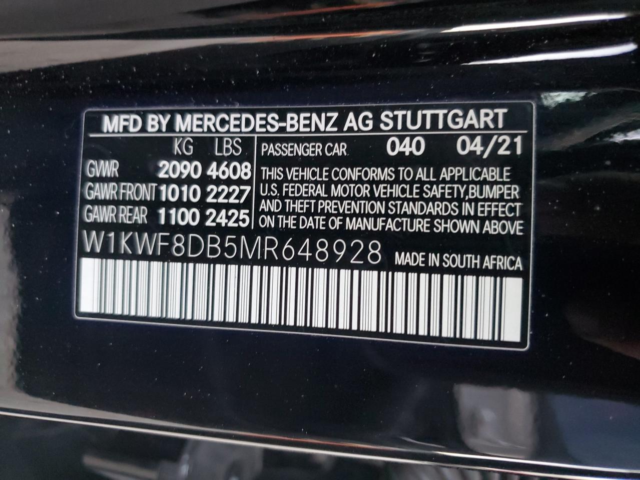 VIN W1KWF8DB5MR648928 2021 MERCEDES-BENZ C-CLASS no.13