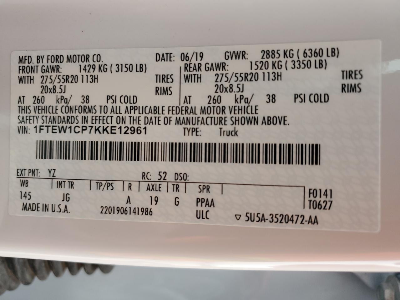 2019 Ford F150 Supercrew VIN: 1FTEW1CP7KKE12961 Lot: 79424344