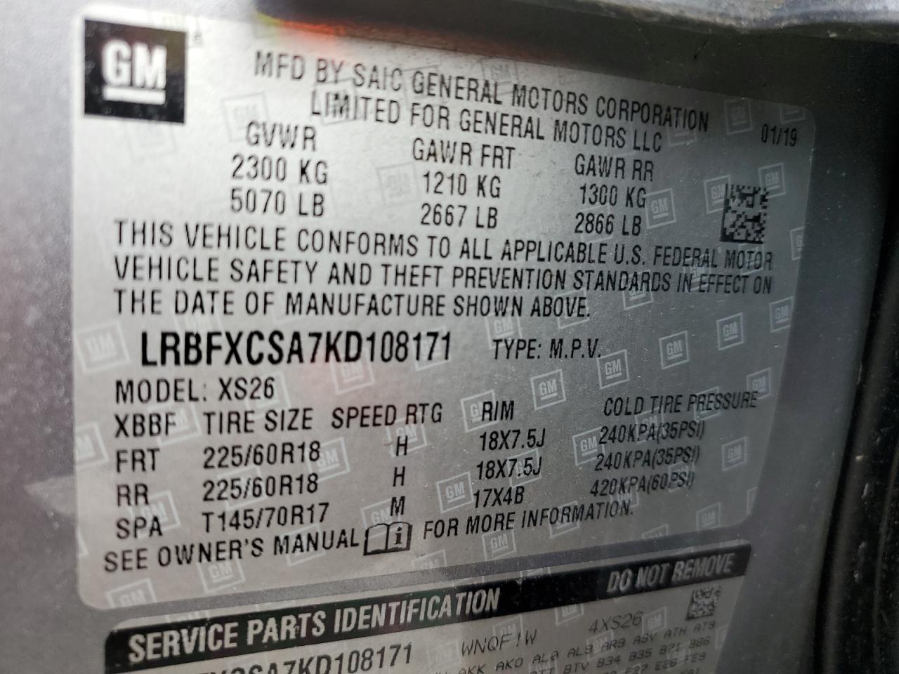 2019 Buick Envision Essence VIN: LRBFXCSA7KD108171 Lot: 80443044