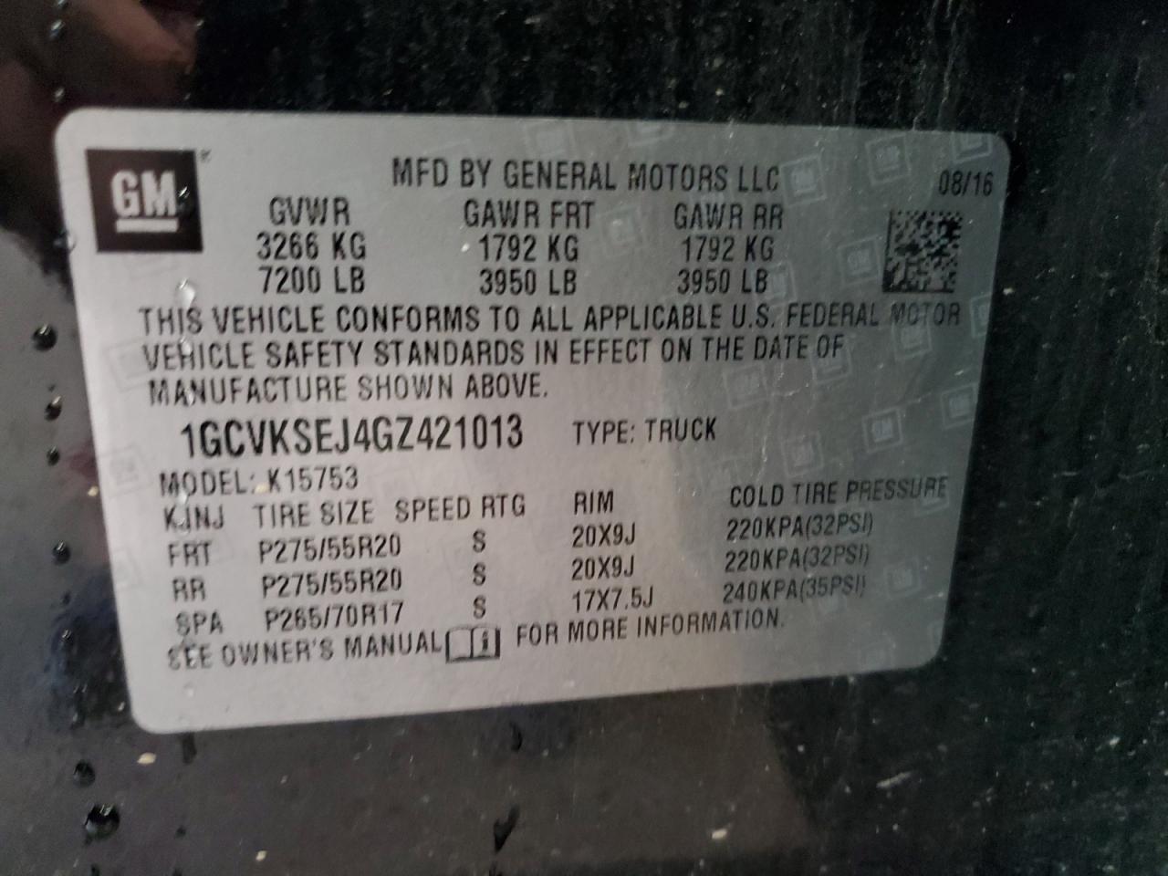 VIN 1GCVKSEJ4GZ421013 2016 CHEVROLET ALL Models no.12