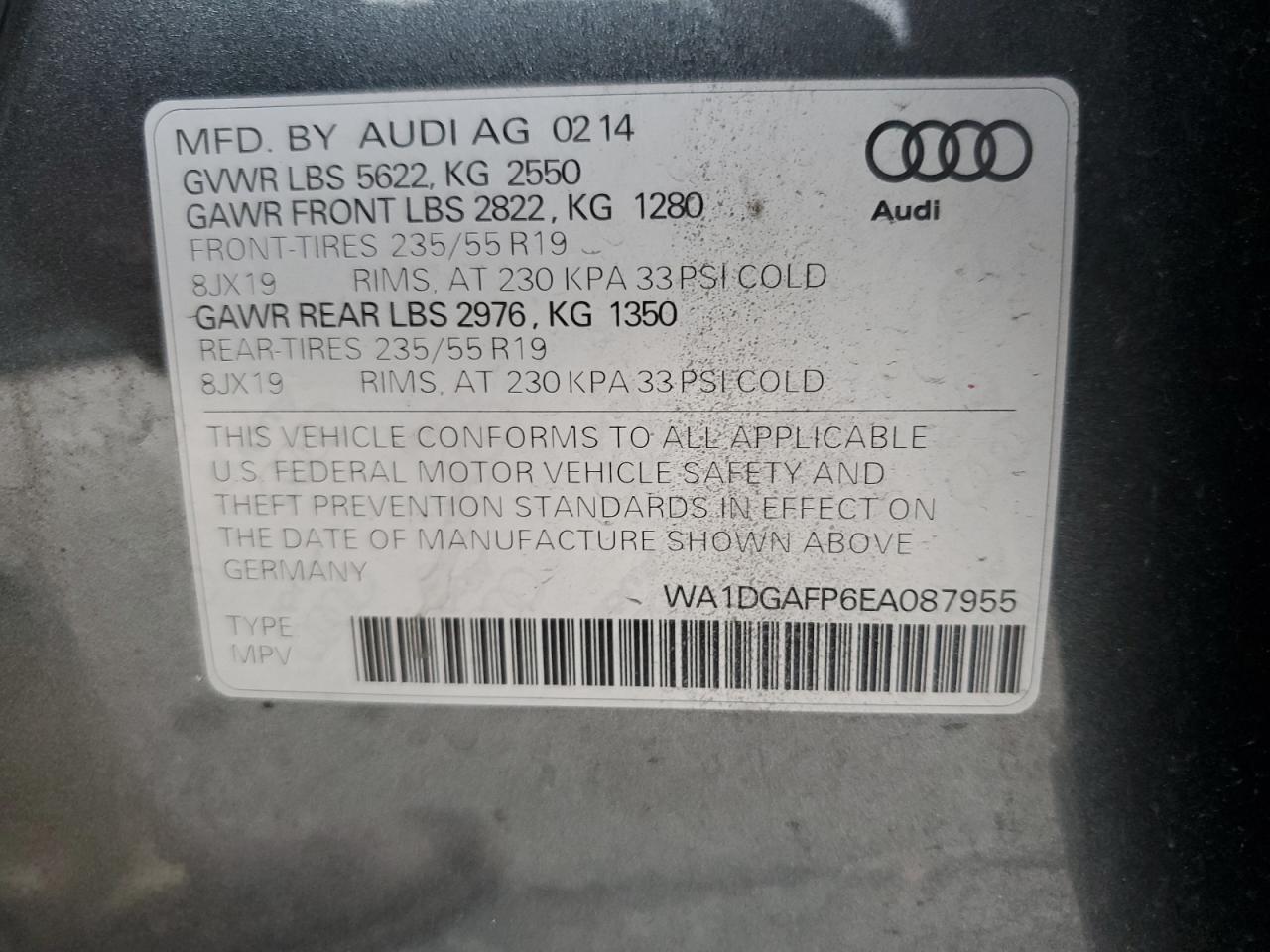 2014 Audi Q5 Premium Plus VIN: WA1DGAFP6EA087955 Lot: 79563544