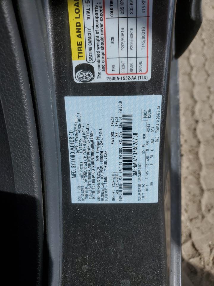 2007 Mercury Milan VIN: 3MEHM07Z37R626758 Lot: 79256684