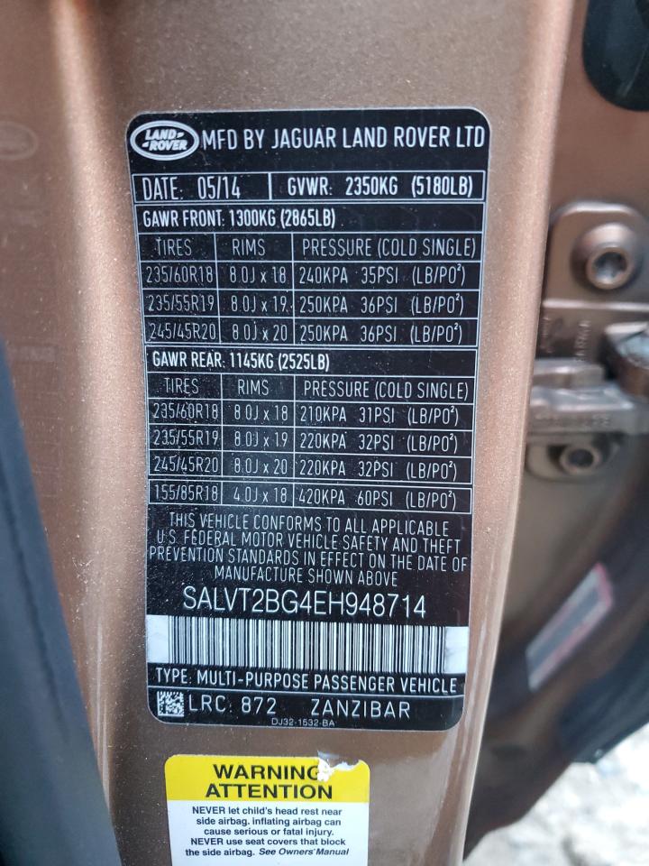 VIN SALVT2BG4EH948714 2014 LAND ROVER RANGEROVER no.13