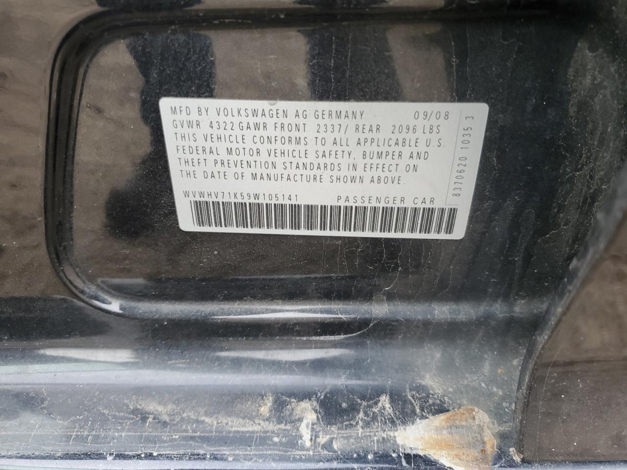 2009 Volkswagen Gti VIN: WVWHV71K59W105141 Lot: 80343774