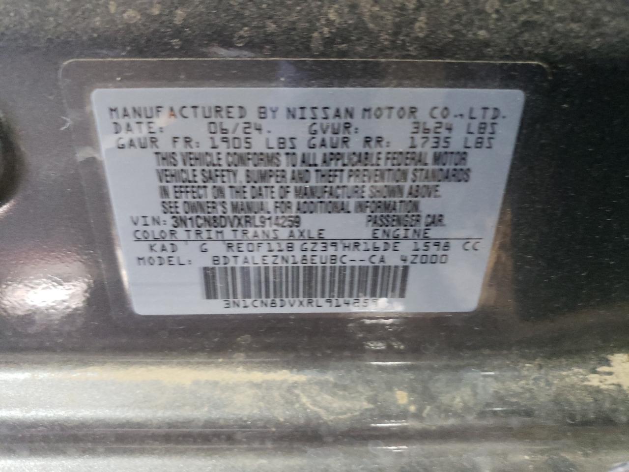 VIN 3N1CN8DVXRL914259 2024 NISSAN VERSA no.12