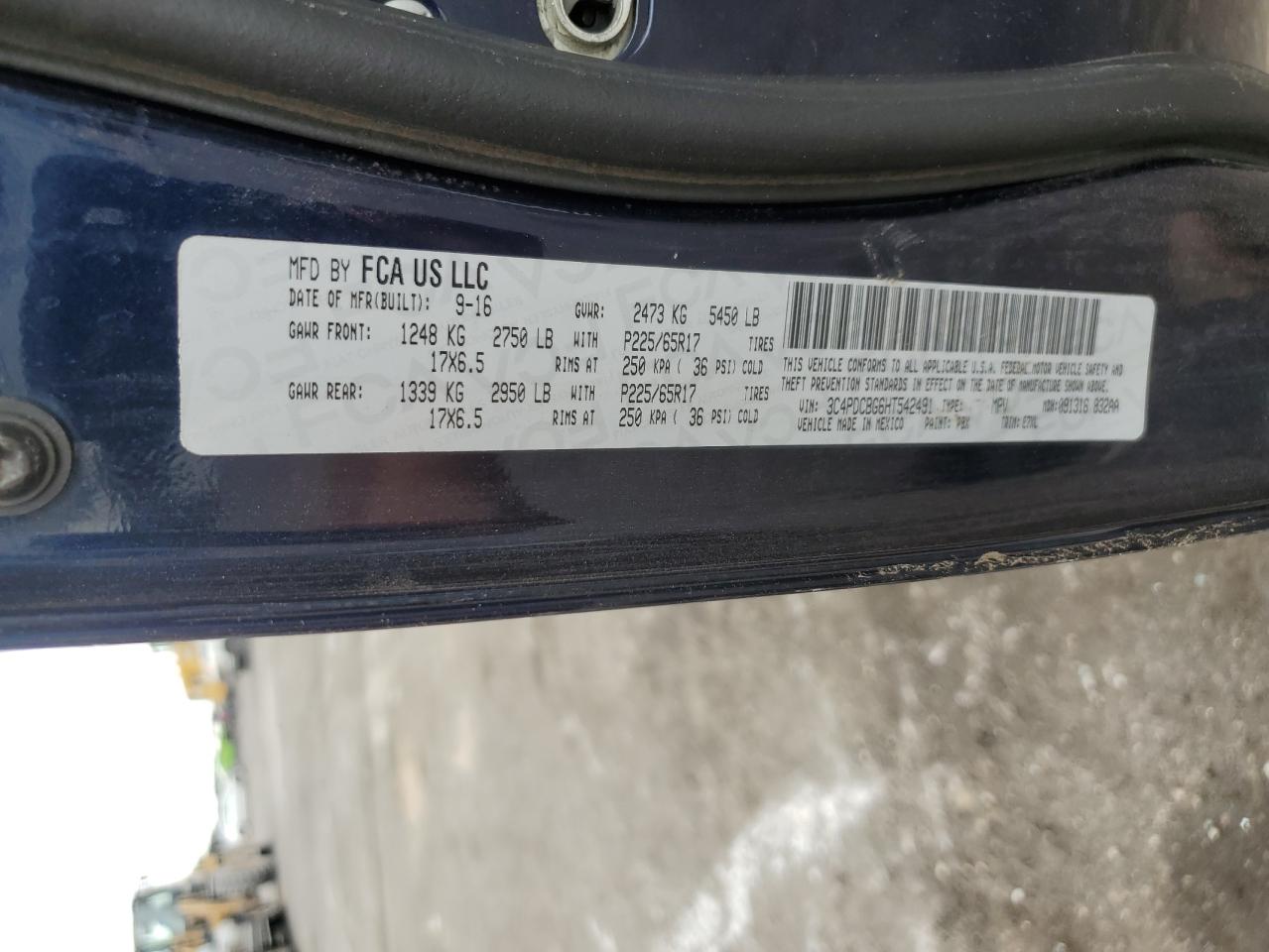 2017 Dodge Journey Sxt VIN: 3C4PDCBG6HT542491 Lot: 44993645