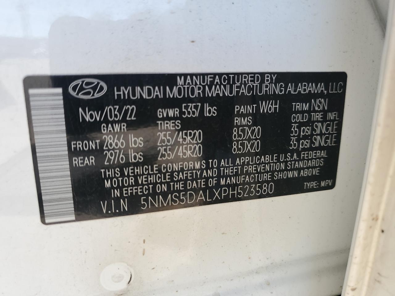 2023 Hyundai Santa Fe Calligraphy VIN: 5NMS5DALXPH523580 Lot: 80367884