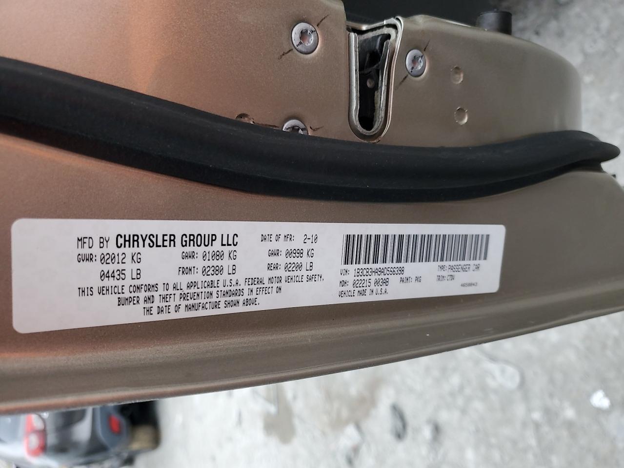 2010 Dodge Caliber Mainstreet VIN: 1B3CB3HA9AD566398 Lot: 50075275