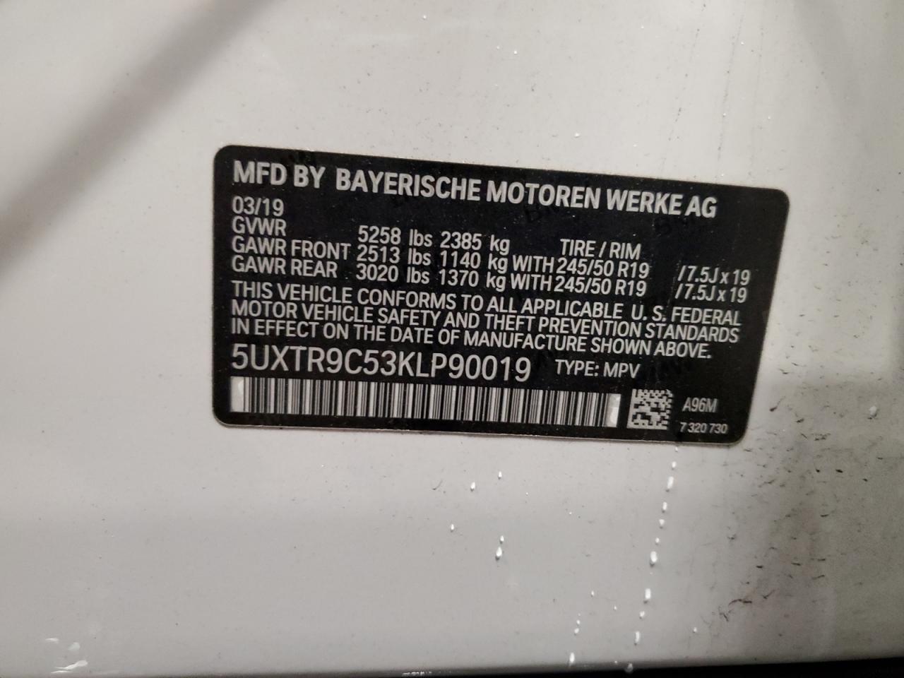 VIN 5UXTR9C53KLP90019 2019 BMW X3 no.13