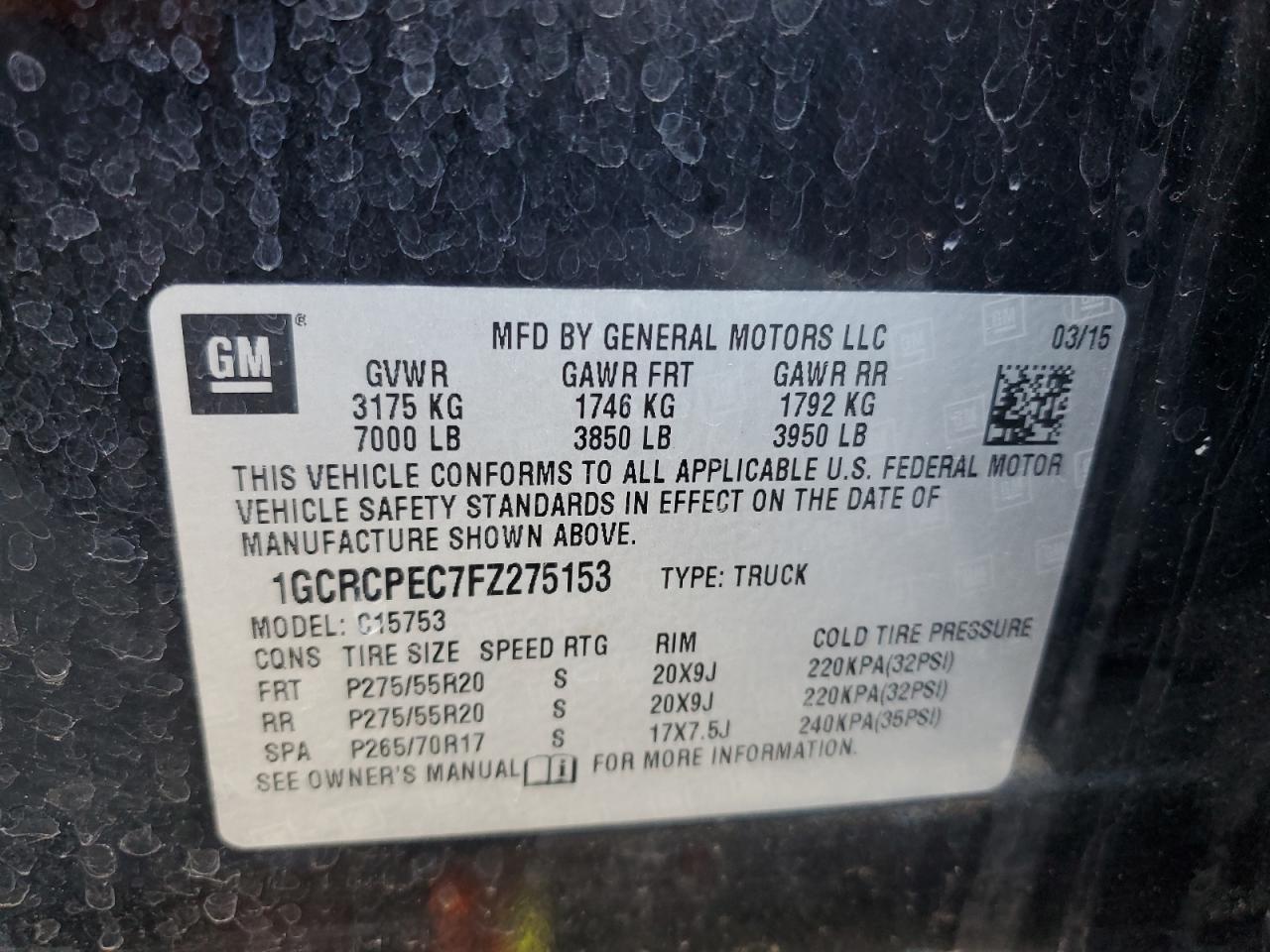 2015 Chevrolet Silverado C1500 VIN: 1GCRCPEC7FZ275153 Lot: 81306134