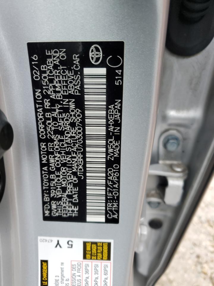 2016 Toyota Prius VIN: JTDKBRFU7G3007909 Lot: 80517744