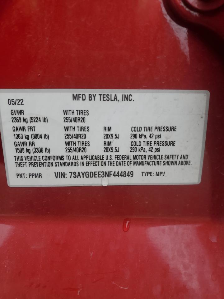 2022 Tesla Model Y VIN: 7SAYGDEE3NF444849 Lot: 81687494