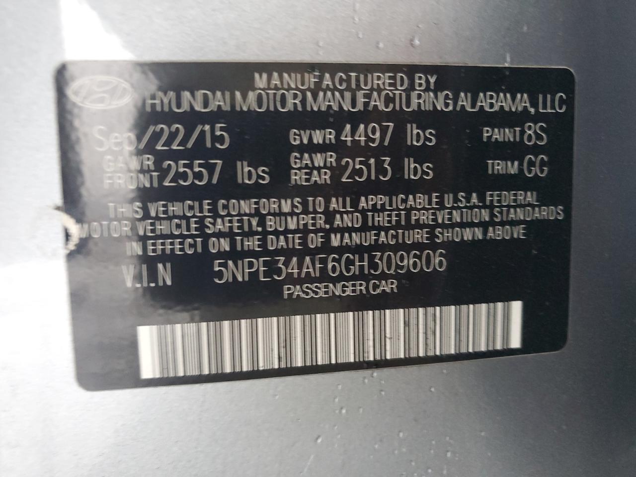 VIN 5NPE34AF6GH309606 2016 HYUNDAI SONATA no.12