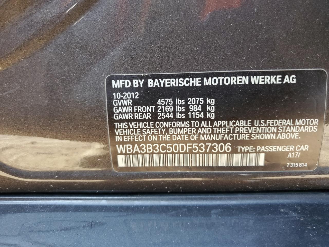 VIN WBA3B3C50DF537306 2013 BMW 3 SERIES no.12