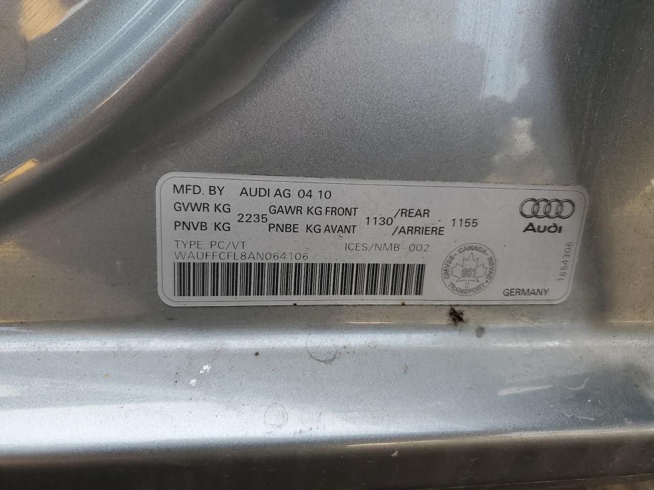 2010 Audi A4 Premium Plus VIN: WAUFFCFL8AN064106 Lot: 79395694