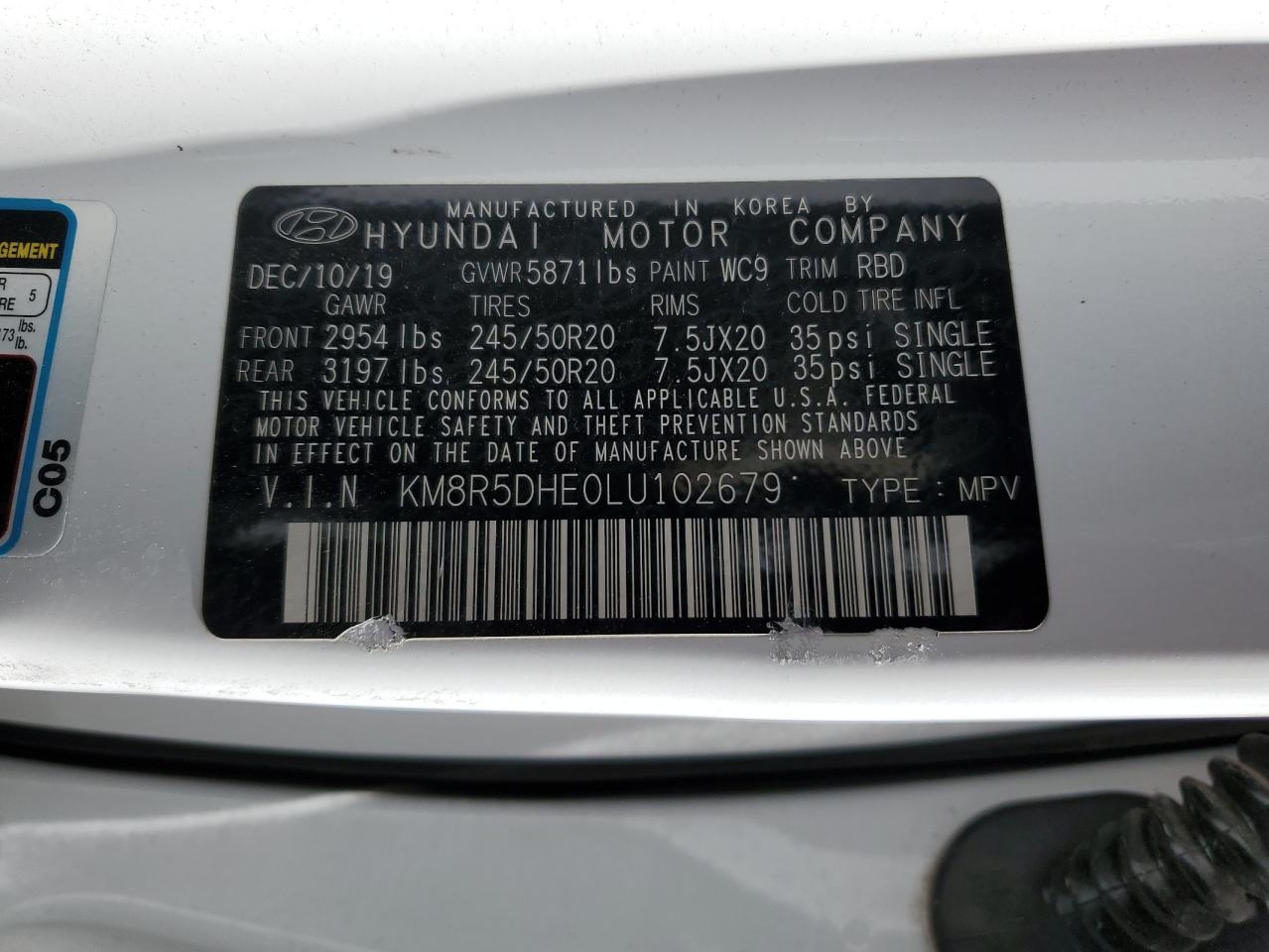 2020 Hyundai Palisade Limited VIN: KM8R5DHE0LU102679 Lot: 80467424