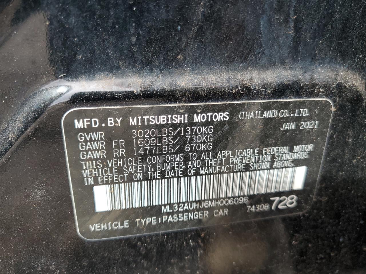 2021 Mitsubishi Mirage Es VIN: ML32AUHJ6MH006096 Lot: 79018074