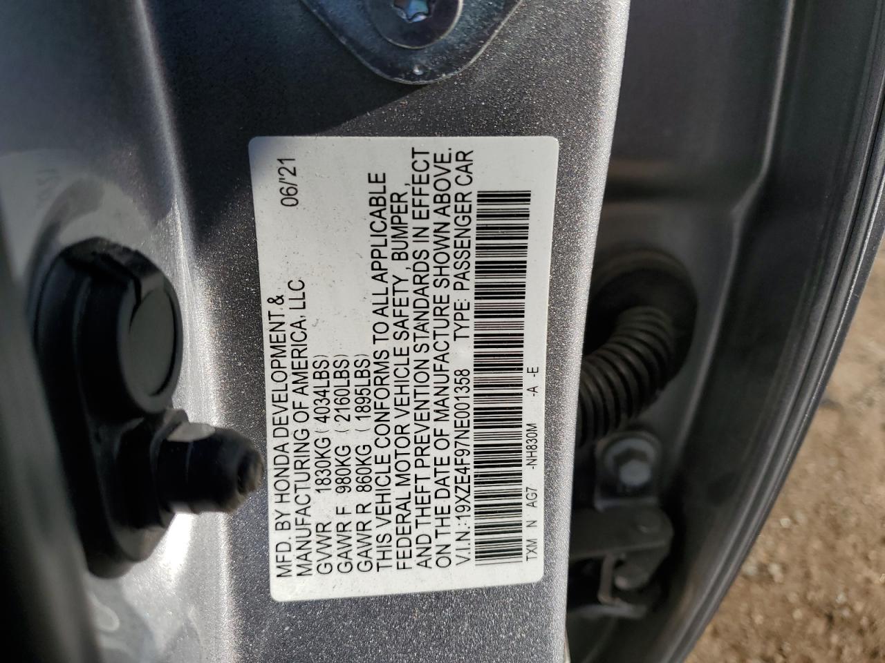 2022 Honda Insight Touring VIN: 19XZE4F97NE001358 Lot: 80886014