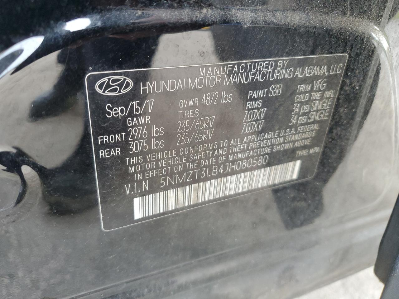 VIN 5NMZT3LB4JH080580 2018 HYUNDAI SANTA FE no.13