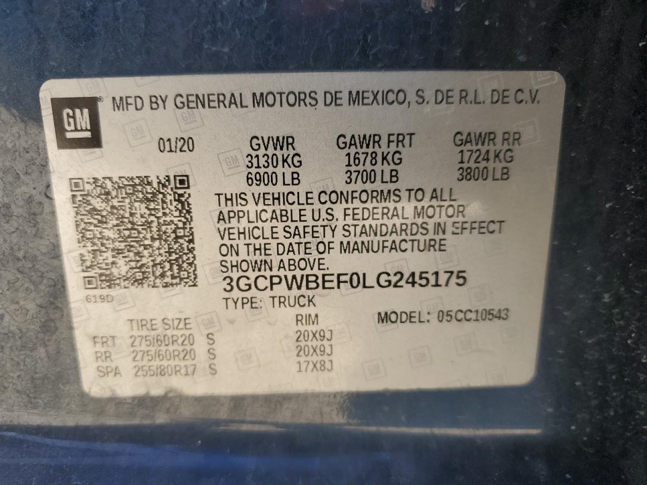 VIN 3GCPWBEF0LG245175 2020 CHEVROLET ALL Models no.12