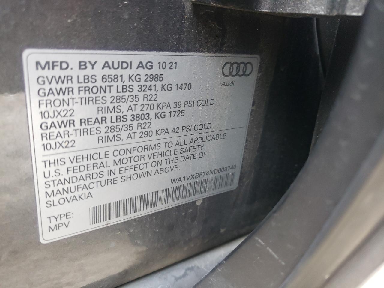 VIN WA1VXBF74ND003740 2022 AUDI Q7 no.14