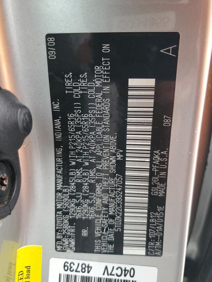 5TDZK22C39S247057 2009 Toyota Sienna Xle