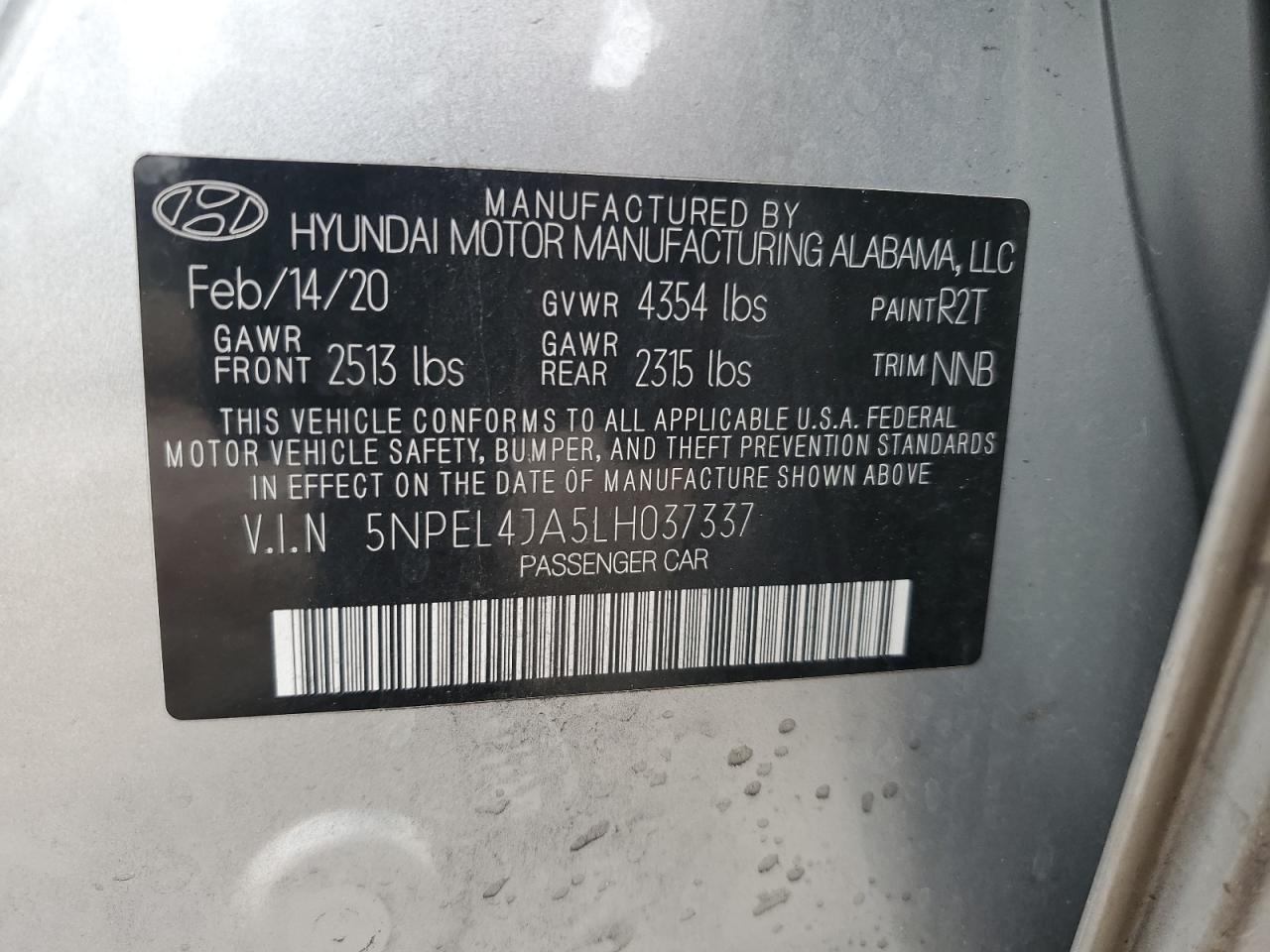 2020 Hyundai Sonata Sel VIN: 5NPEL4JA5LH037337 Lot: 79521934