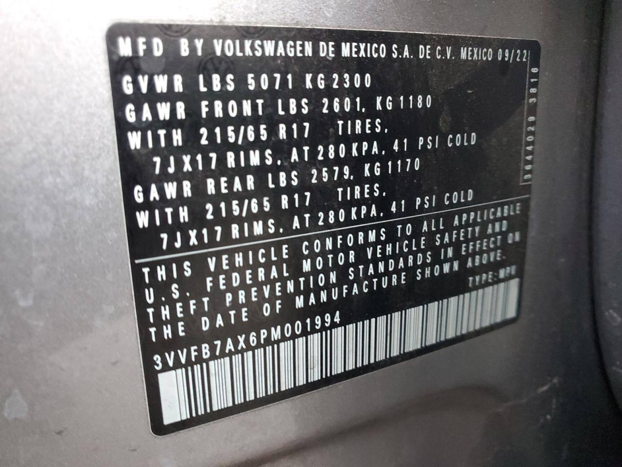 VIN 3VVFB7AX6PM001994 2023 VOLKSWAGEN TIGUAN no.12