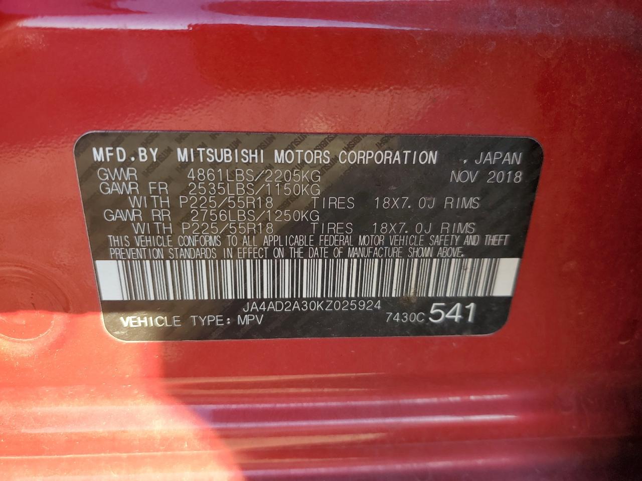 JA4AD2A30KZ025924 2019 MITSUBISHI OUTLANDER - Image 14