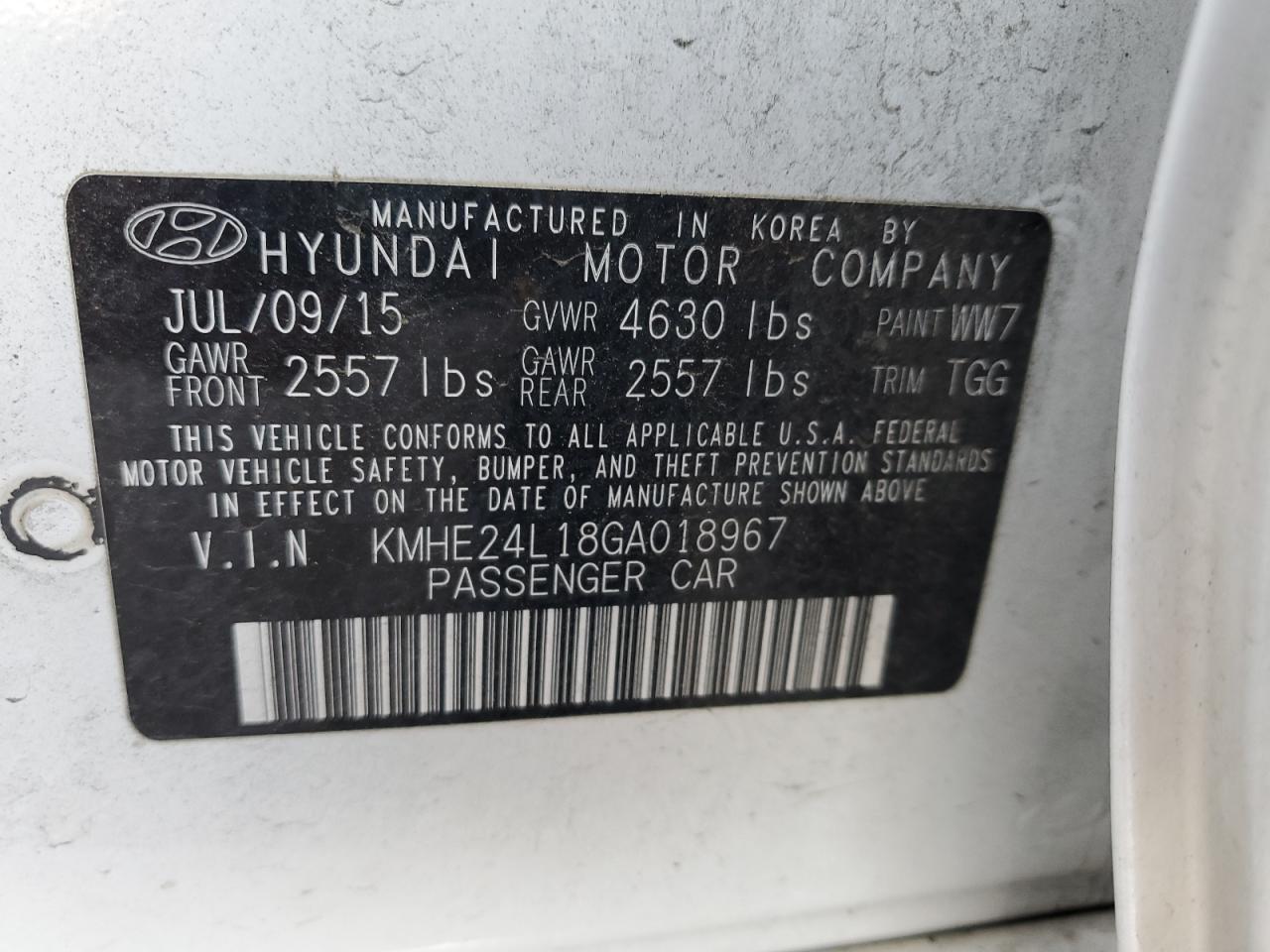 2016 Hyundai Sonata Hybrid VIN: KMHE24L18GA018967 Lot: 78942194