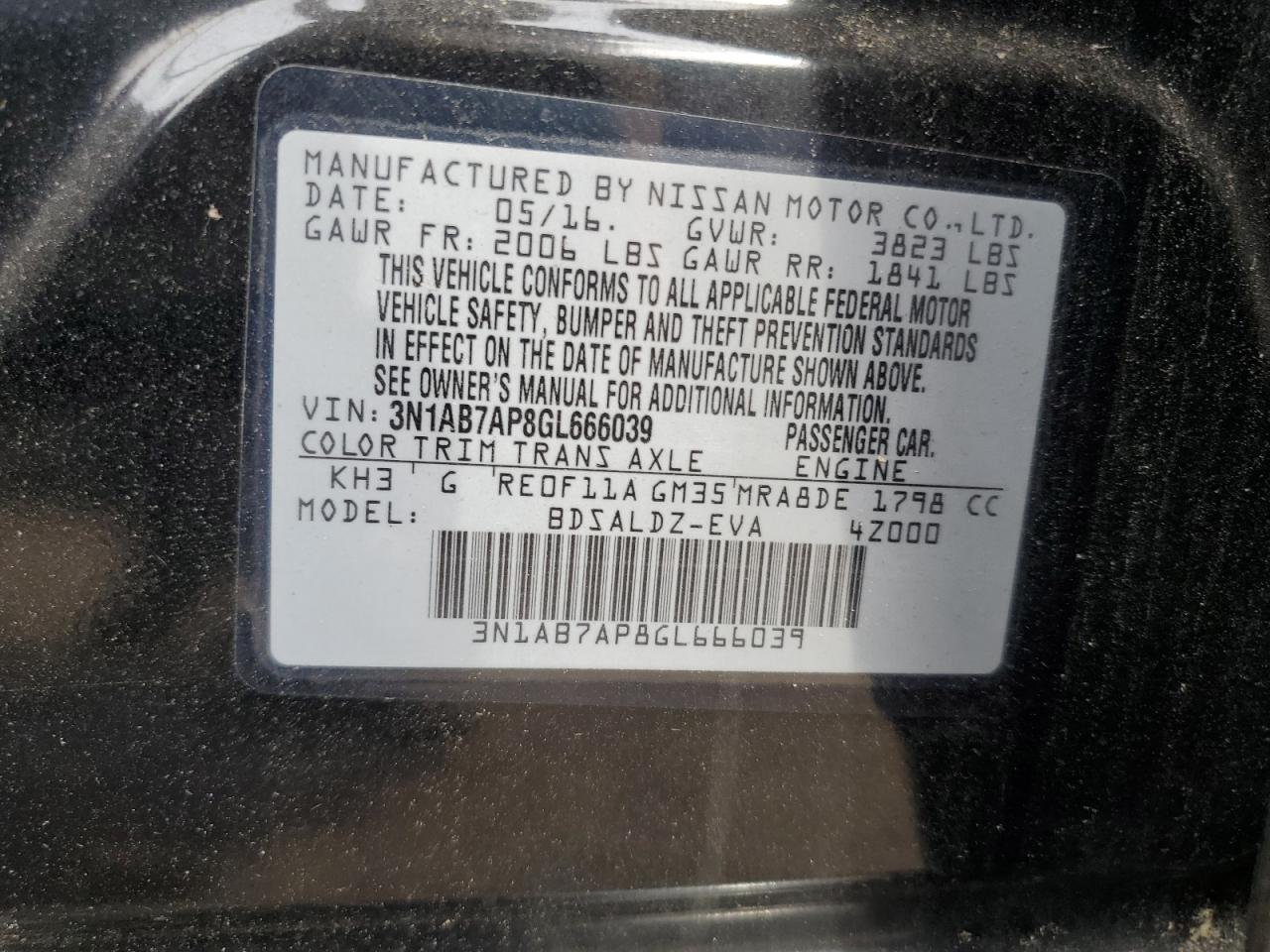 3N1AB7AP8GL666039 2016 Nissan Sentra S