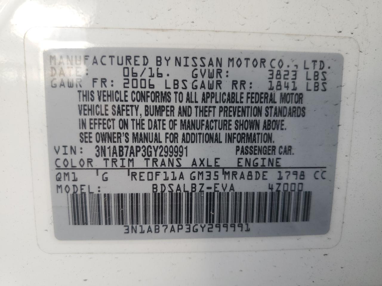 VIN 3N1AB7AP3GY299991 2016 NISSAN SENTRA no.12