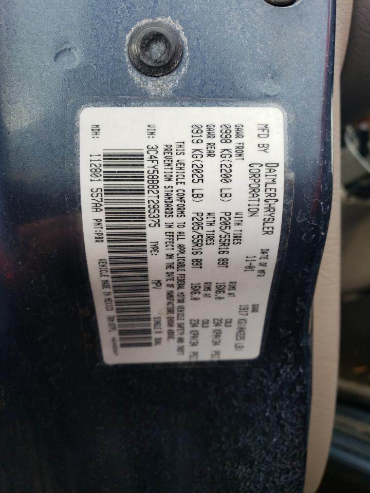 2002 Chrysler Pt Cruiser Touring VIN: 3C4FY58B82T295375 Lot: 91740495