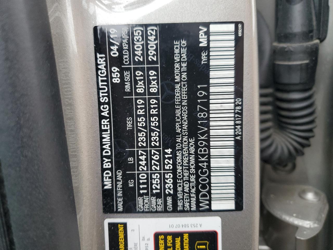 VIN WDC0G4KB9KV187191 2019 MERCEDES-BENZ GLC-CLASS no.14