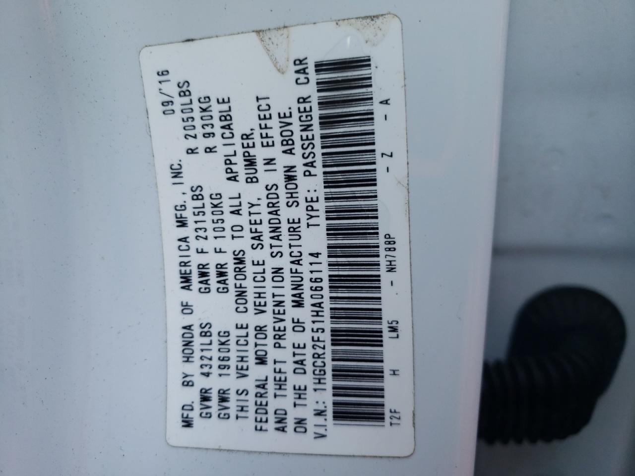 VIN 1HGCR2F51HA066114 2017 HONDA ACCORD no.12