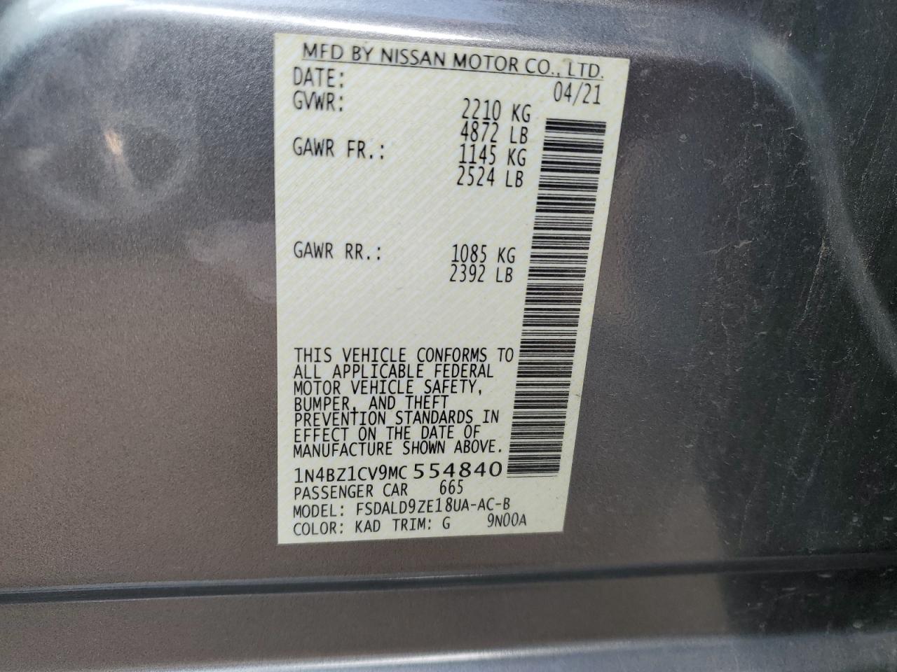 VIN 1N4BZ1CV9MC554840 2021 NISSAN LEAF no.13