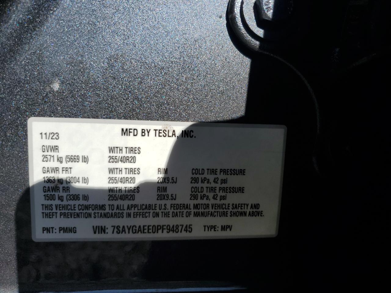 2023 Tesla Model Y VIN: 7SAYGAEE0PF948745 Lot: 79416644