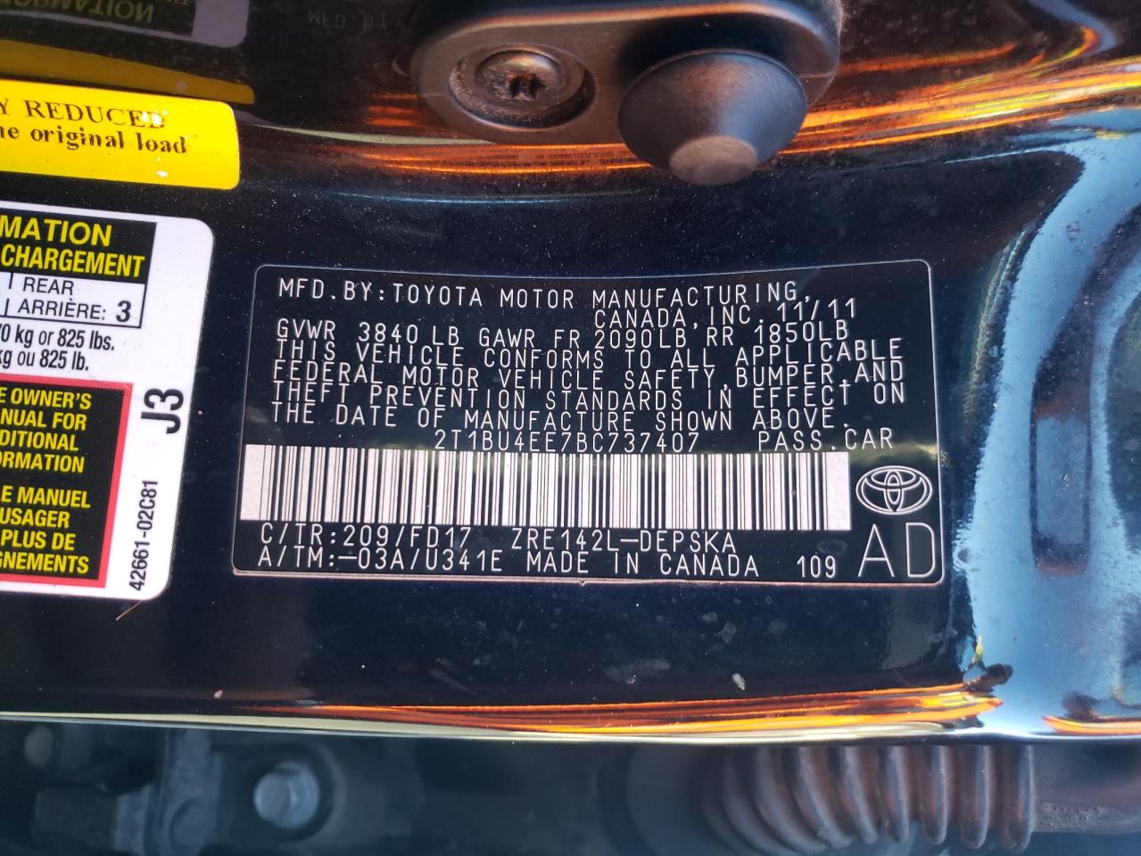 2011 Toyota Corolla Base VIN: 2T1BU4EE7BC737407 Lot: 81185714