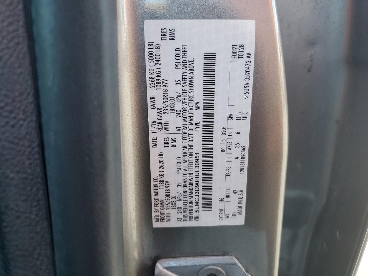 2017 Lincoln Mkc Reserve VIN: 5LMCJ3D90HUL30951 Lot: 80568204