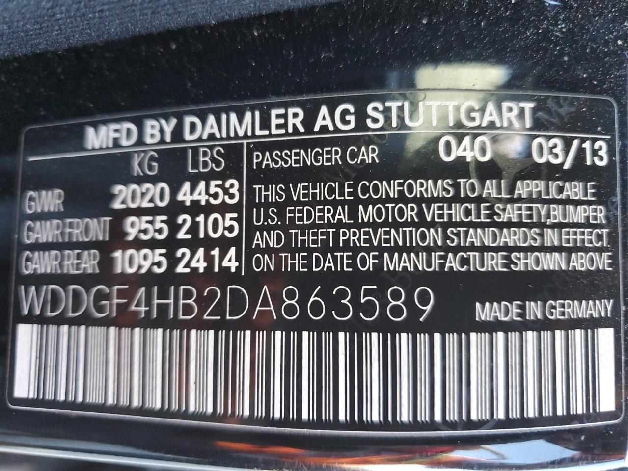 2013 Mercedes-Benz C 250 VIN: WDDGF4HB2DA863589 Lot: 79334594