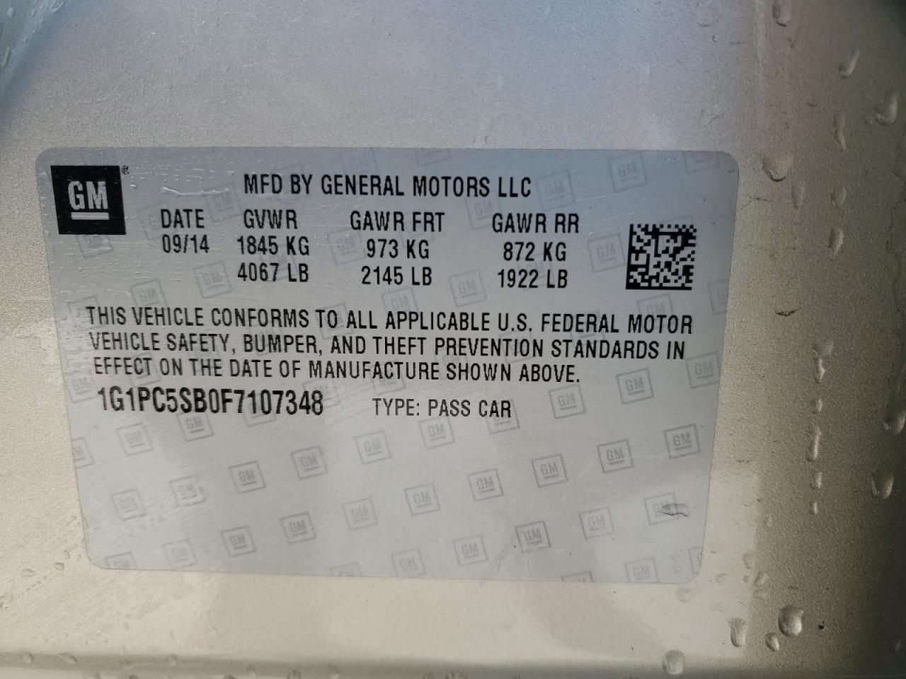 VIN 1G1PC5SB0F7107348 2015 CHEVROLET CRUZE no.12